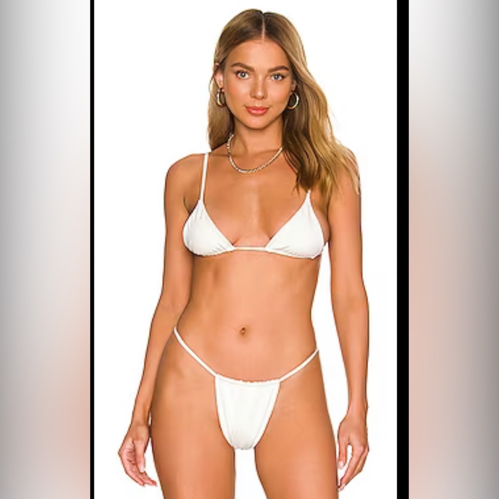 AEXAE‎ Gathered Bikini Top in Chalk White Bikini Bottoms L NEW